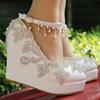 Women Pumps Sexy Fashion Extremely Rhinestone Pointed Toe Buckle Strap PU 10CM Wedges high heels String Bead Girls Women Shoes