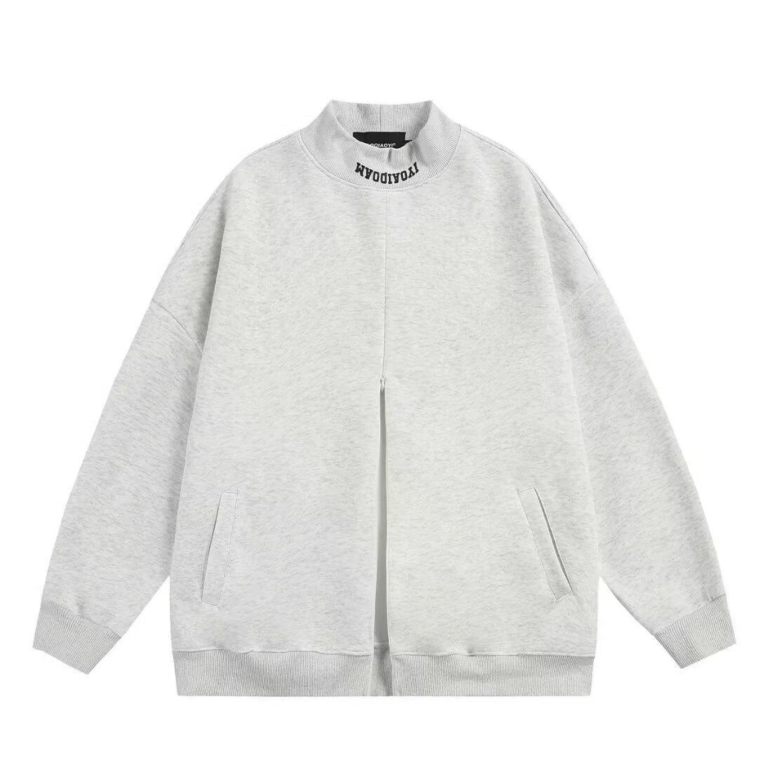 Korean Style Unisex Retro Stand Collar Half Zip Hoodie - Autumn/Winter New Arrival, Loose Fit Pullover. M