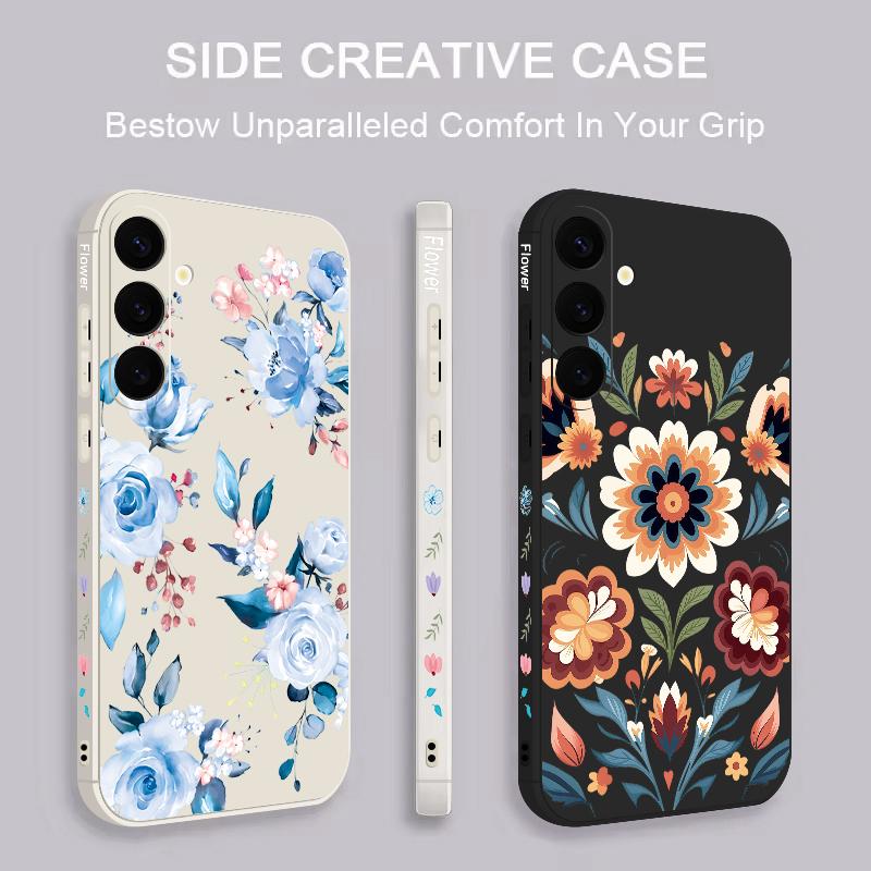 Retro Flower Print Lanyard Phone Case For Samsung Galaxy A57 A17 A56 A16 A55 A15 A36 S24 S25 FE S26 S25 S23 S22 Ultra Soft Cover