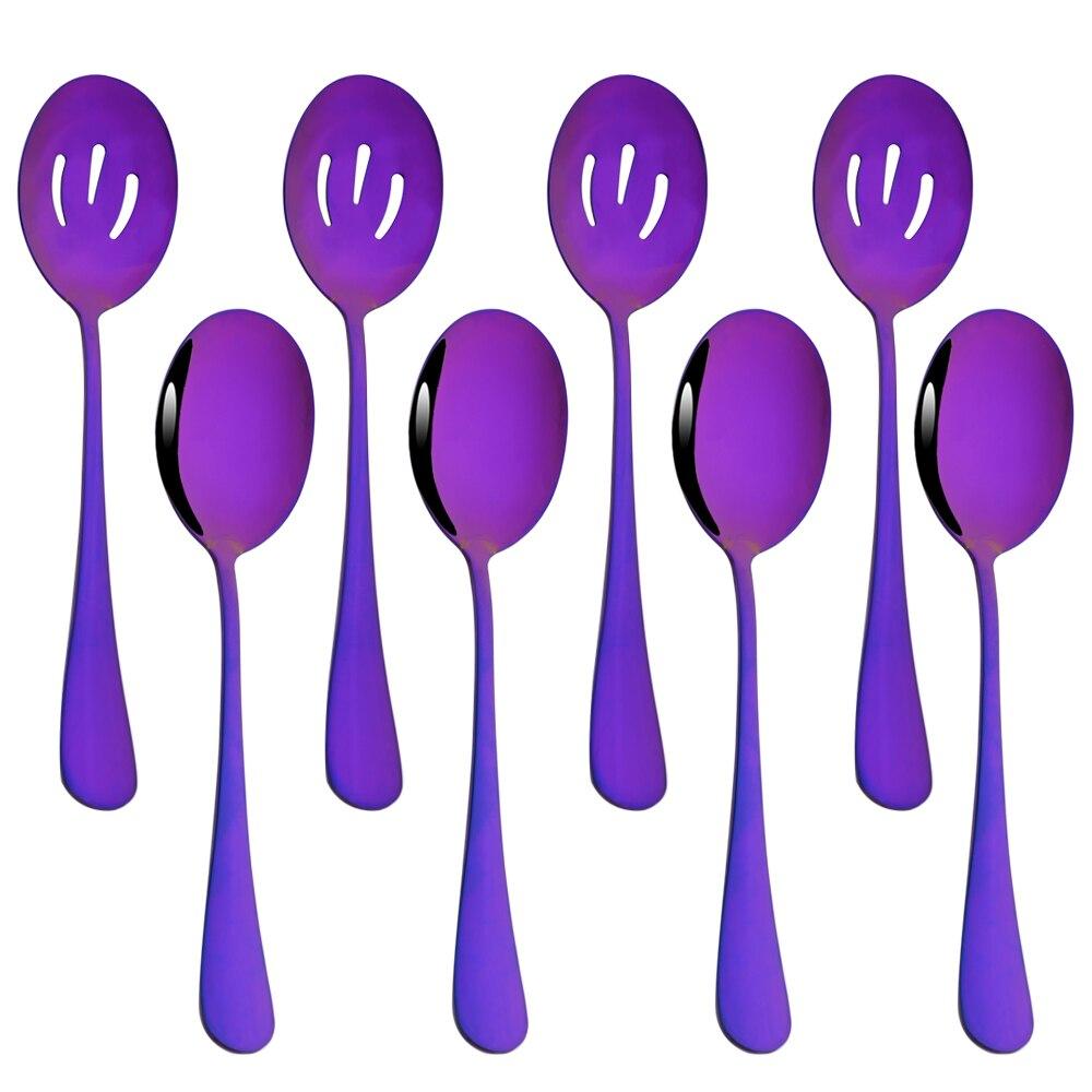 Gold Dinnerware Set Buffet Dinner Restaurant 8Pcs Service Spoon Colander Stainless Steel Cutlery Set Silver Mirror Tableware Set