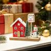 Christmas Showcase Display Mini Village House Figurine, Winter Scene Ornament with Snowman Hand Painted Wood Town Bear & Mailbox, Nordic Style Desktop