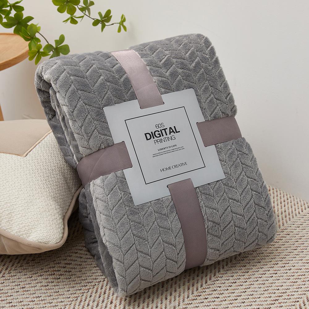 Barley Ears Solid Color Jacquard Blanket Coral Fleece Blanket Thickened Soft Comfortable Blanket Gift Blanket