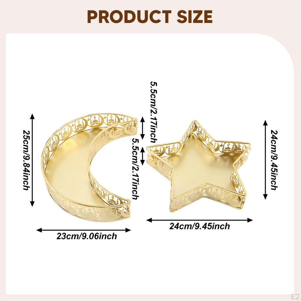 Eid Mubarak Tray Moon Star Shaped Iron Art Organizer Serving Platter Electroplated for Dining
