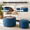 Ball & Cast 2-Piece Set Nesting Stools with Storage, Footstool with Linen Cover and Wood Tray, 58 cm Round Coffee Table & Bench, Blue
