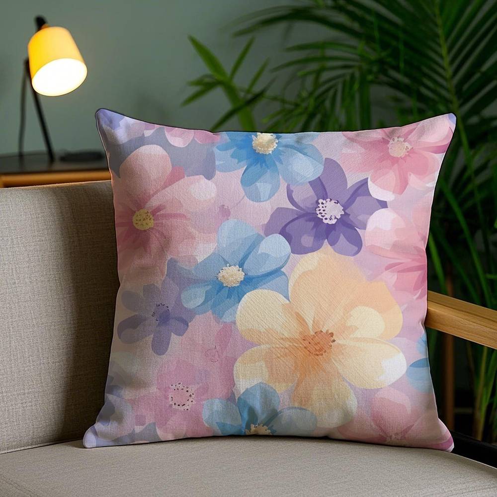 Full Print Floral Print Pattern Pillow Case Anti-dustmite Pillowcase Invisible zipper silky short plush Sofa cushion cover
