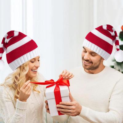 Santa Hat for Adults Kids Winter Knitted Christmas Hat Xmas Party Skull Cap with Pompom for Men Women