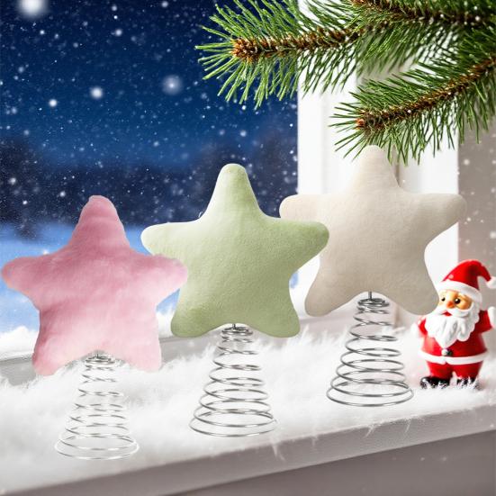 Plush Star Tree Topper Furry Star Christmas Treetop Ornaments for Winter Rustic Holiday Xmas Party Decoration