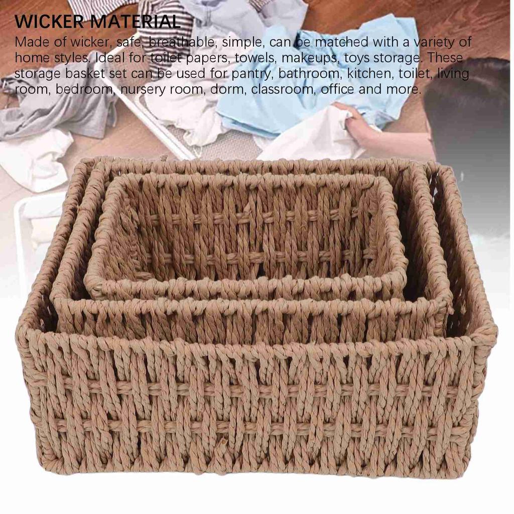 3PCS Wicker Storage Baskets for Shelves Organizing Decorative Woven Storage Baskets Set Desk Organizers