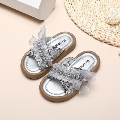 Girls Indoor Slippers Summer Lace Sweet Children's Slippers Non-slip Soft Bottom Kids Fashion Princess Causal Slides Beach Mules