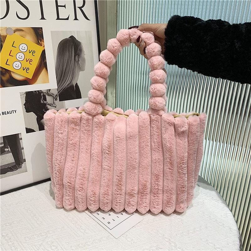 Autumn and Winter Large-capacity Plush Bag, Women's Single-shoulder Tote Bag, Class and Commuting Plush Tote Bag