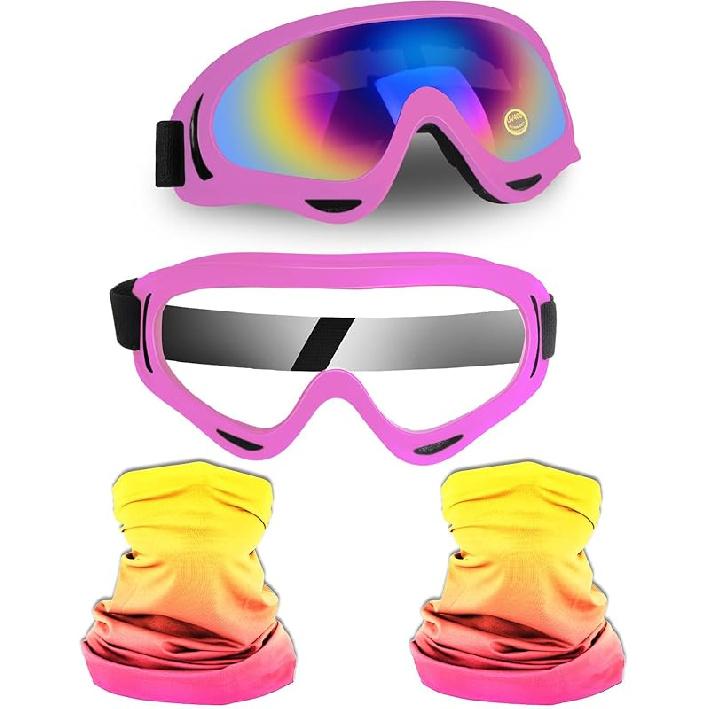 Motorcycle Goggles 2 Pack, Dirt Bike ATV Goggles Motocross Riding Racing Eyewear Off-Road MX Bike & Ski Goggles UV400 Anti-Fog Impact-Resistant