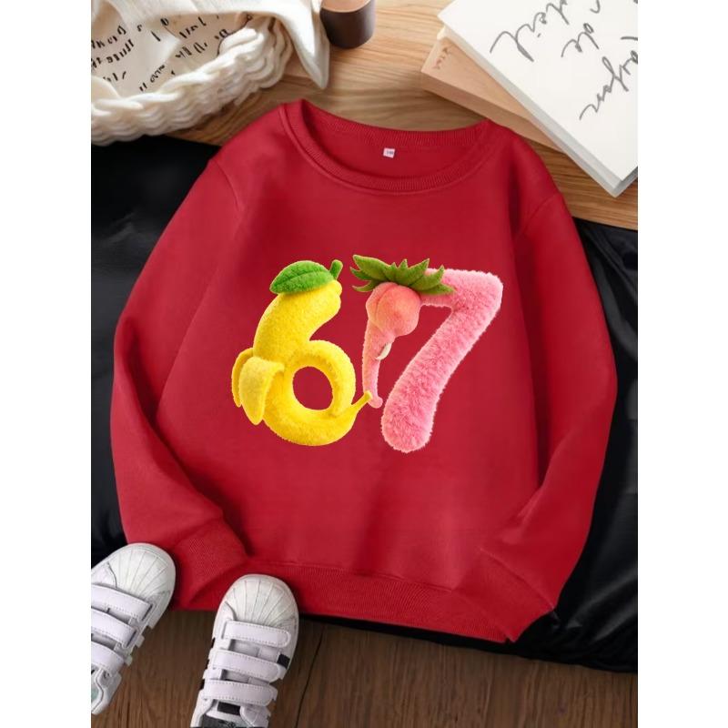 Unisex Kids Crewneck Sweatshirt For Over 4 Years Old Boys Girls Fluffy Banana Peach Shaped Graphic Soft Long Sleeve Pullover Top For 4-12 Children