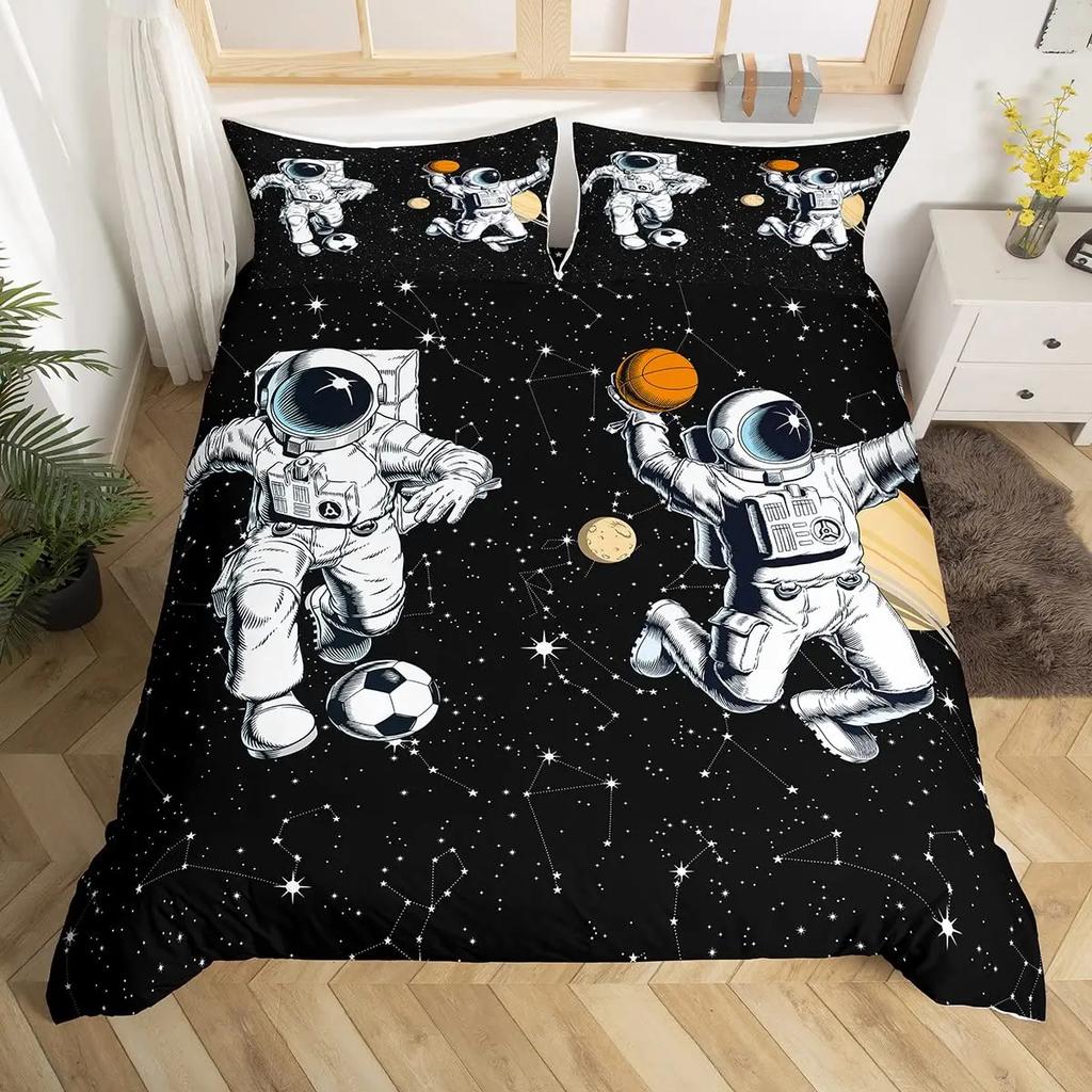 Outer Space Astronaut Duvet Cover Set Blue Galaxy For Teens Boys Gifts Astronaut Dream Planets Bedding Set Bedroom Decorations