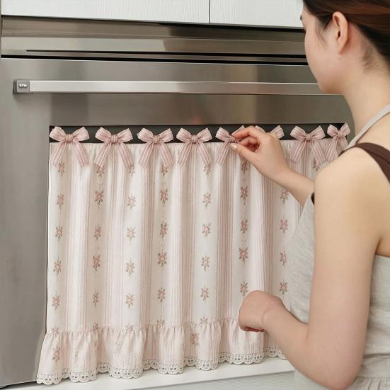 Oven Skirt with 7 Ribbon Ties Mushroom Flower Pumpkin Pattern Farmhouse Kitchen Decorative Cabinet Dishwasher Appliance Oven Curtain