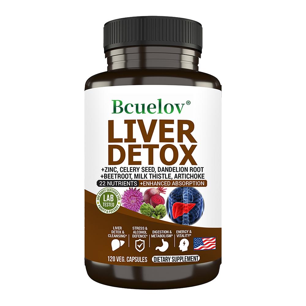 Liver Health Support Supplement with Milk Thistle, Beetroot, Dandelion Root & Zinc - 22 Nutrients Complex - Veggie Capsules - 120 Count 120PCS