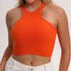 Women Running Vest O-Neck Sleeveless Short Tank Tops Solid Color Ribbed Elastic Fitting Quick Drying Racer Back Vest