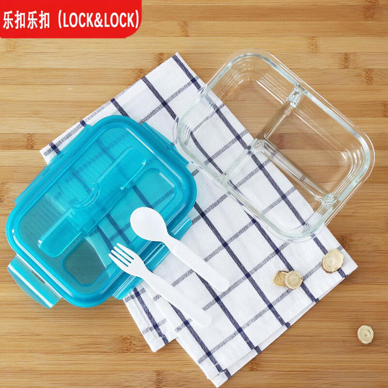LOCK&LOCK 1000ml Glass Lunch Box with 3 Compartments & Cutlery