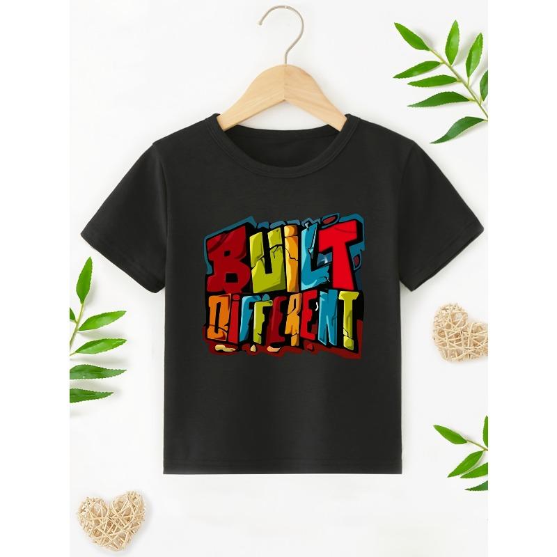 European sizes Boys  Colorful Letter Print Creative Trendy Stylish Short-Sleeve T-Shirt 98cm чёрный