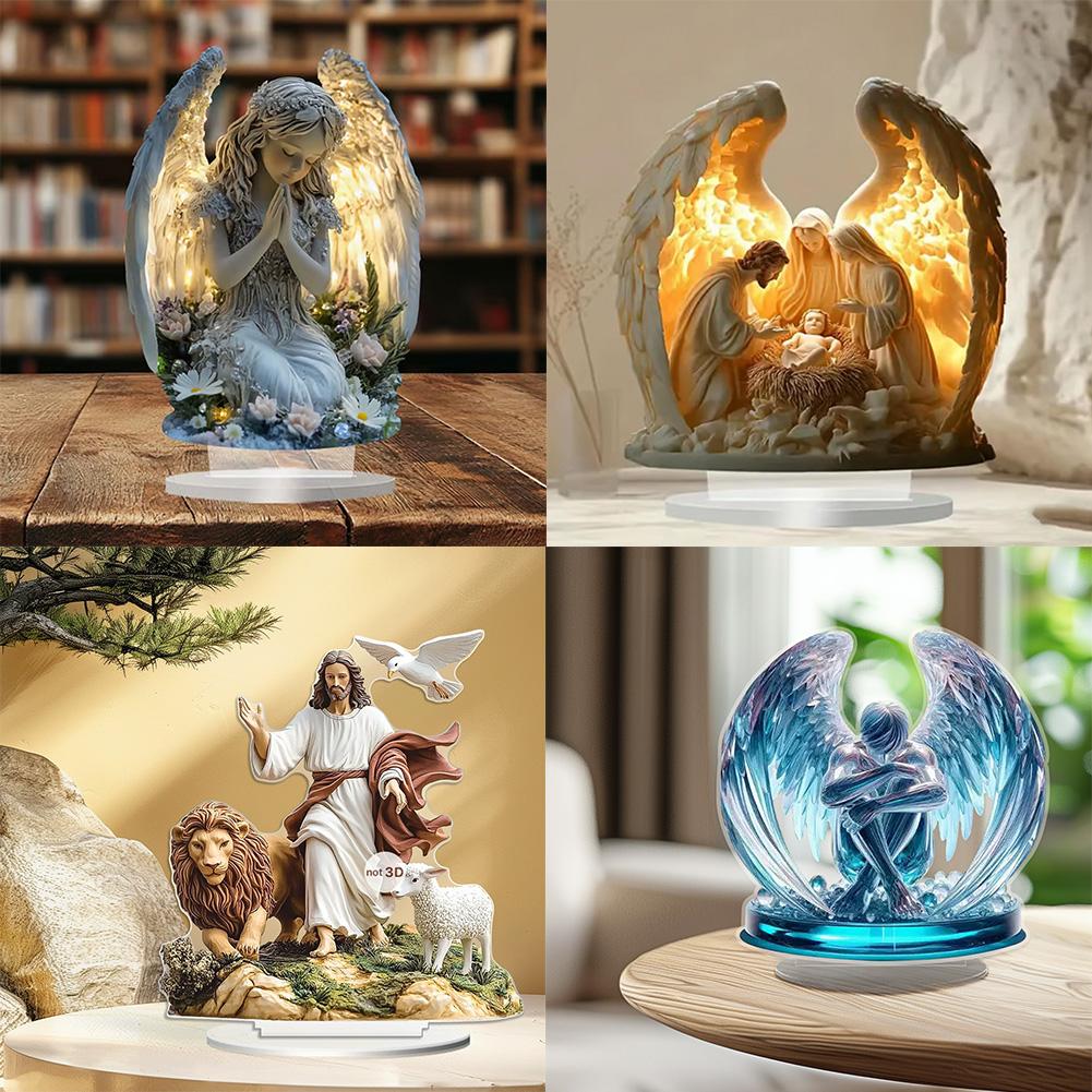 2D Acryl Engel Namensschild Ornament mit Sockel Kreativer Engel Weihnachtsbaumschmuck Geflügeltes Design Stück 2026 Neu Dekorativ B6U4