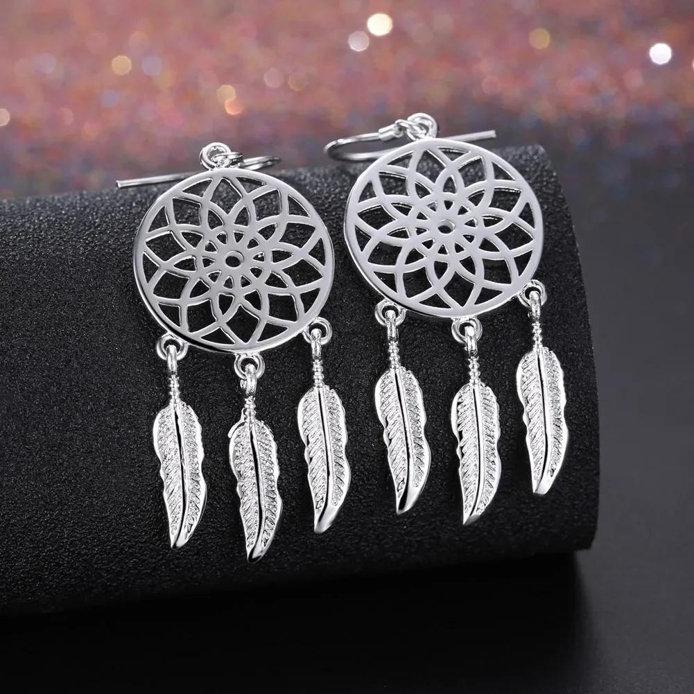 Copper Charms Dream Catcher Feathers Earrings for Woman Fashion Party Wedding Accessories Jewelry Holiday Gifts