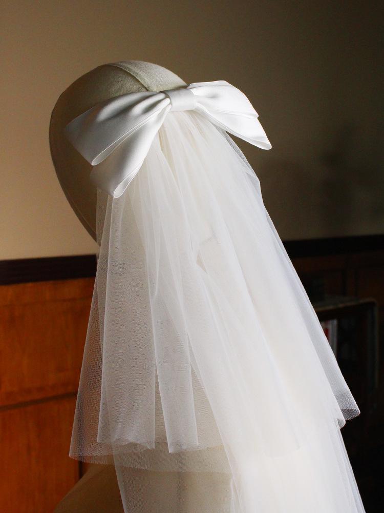 Vintage Fairy Bow Bridal Veil - Mori Style White Double Layer Wedding Accessory