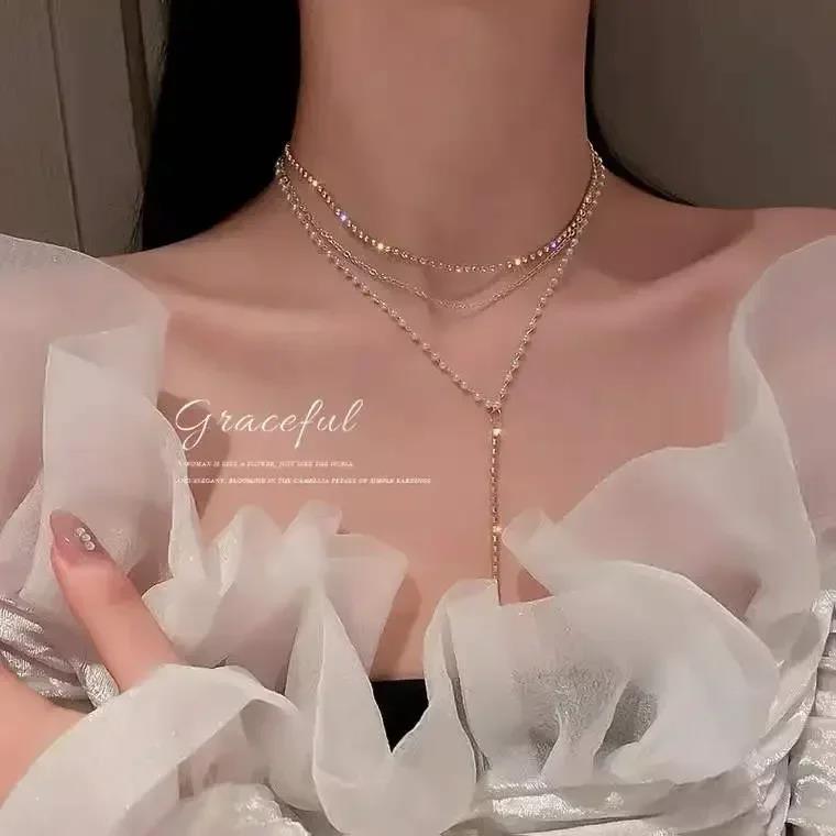 Transparent Fishing Line Necklace for Women Personality Zircon Love Heart-shaped Invisible Clavicle Chain Fashion Jewelry GIfts