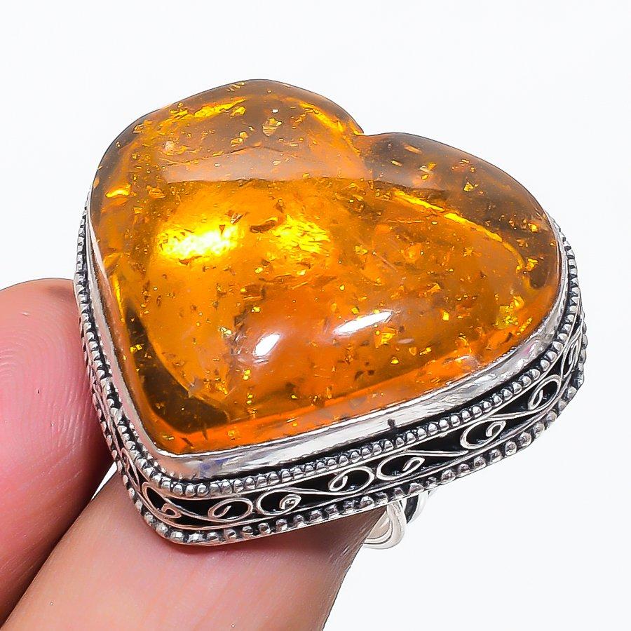 Natural Baltic Amber Gemstone 925 Sterling Silver Jewelry Ring Size 7 r5F69