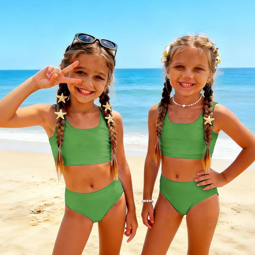 Girls Two Piece Swimsuit Tankini Set Kids Summer Swimwear Soft Fabric Comfortable Fit Durable Construction Suitable for Beach Pool Activities