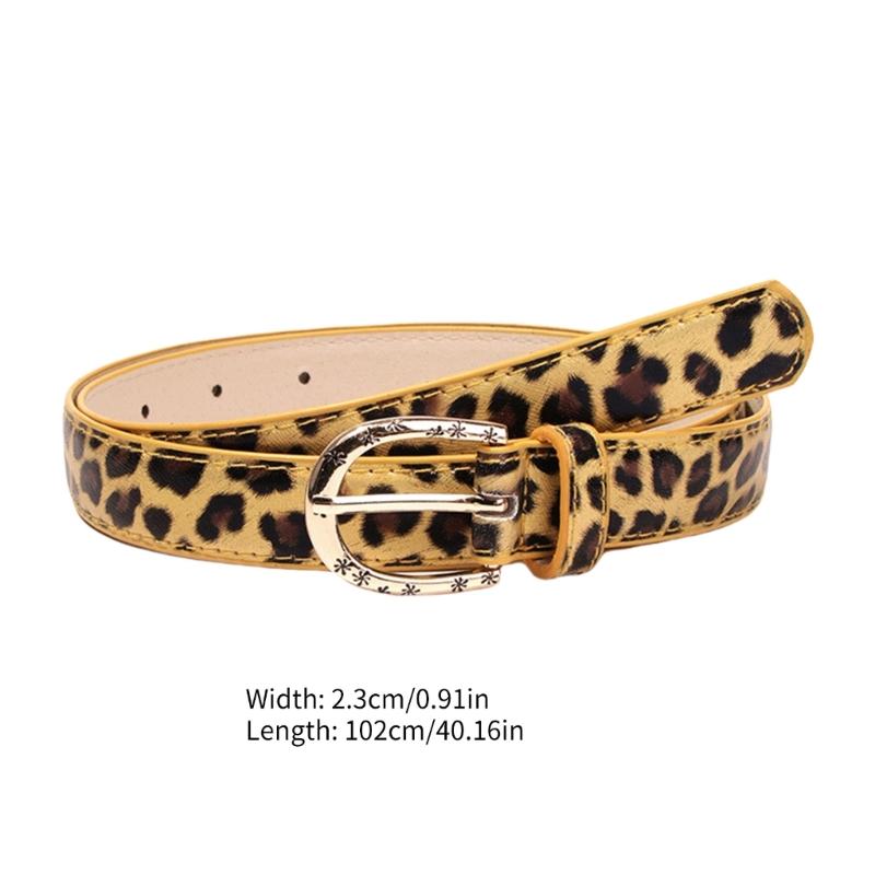 Unique Waist Belt Leopard Print Chain for Cowboy Cowgirl Stylish Golden Buckle Retro Cow Print Waist Chain Belt