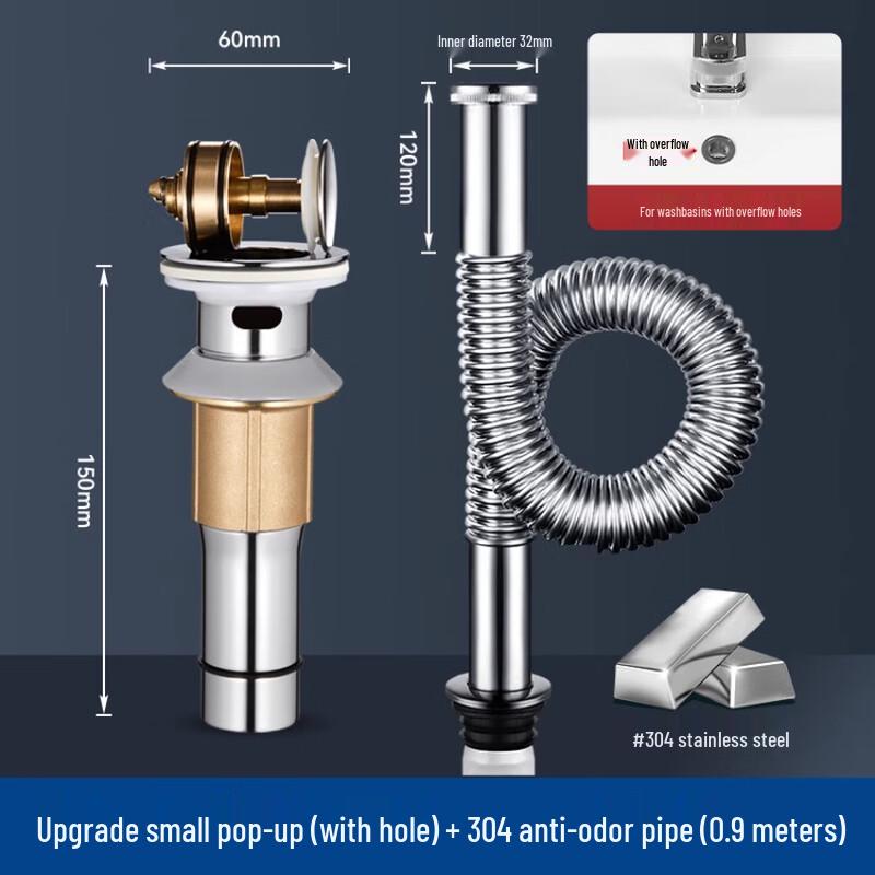 304 Stainless Steel Basin Pop-Up Drainer Kit