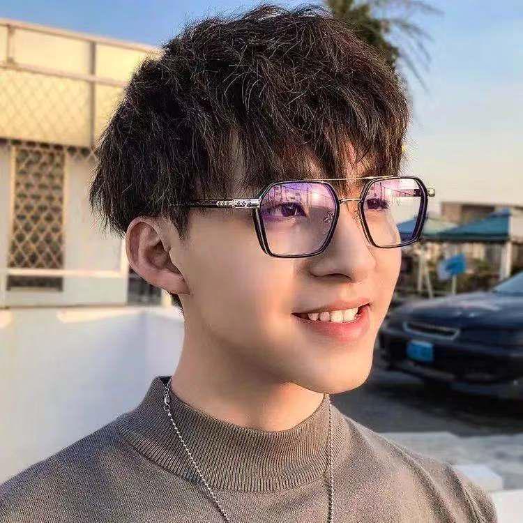 William Chan Anti-Blue Light Retro Large Frame Glasses with Double Bridge, Fashionable Myopia-Ready.