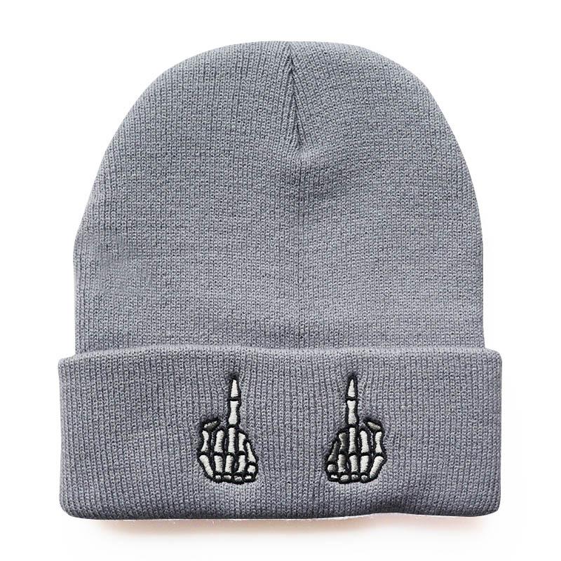 

European and American autumn and winter trendy middle-finger hip-hop pullover hat, embroidered knitted hat, woolen hat, outdoor sports warm cold Adjustable світло-сірий колір