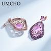 Umcho Created Nano Pink Morganite Drop Earrings Luxury Genuine 925 Sterling Silver Earrings