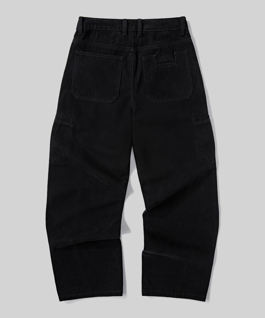 Beodeonteu Garment Dyed Cut-Out Pocket Wide Twill Pants [Black]