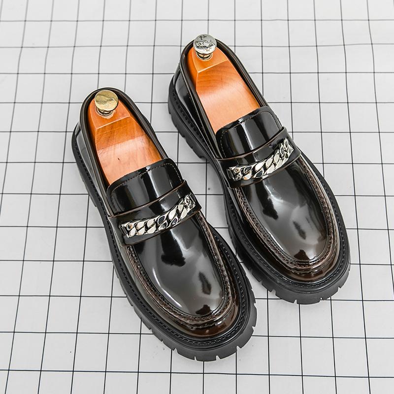 

Модные мужские туфли из блестящей кожи, горячо продаваемые, Европа Америка, на толстой подошве, увеличивающие рост, банкетные, формальные туфли, мужская деловая обувь 46 коричневый