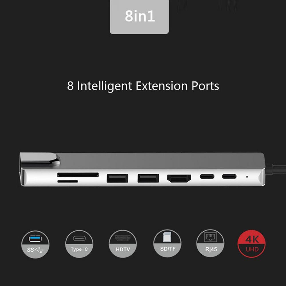 8-in-1 USB C Hub with Ethernet Port Multi Port Adapter Type C Dock for Laptop