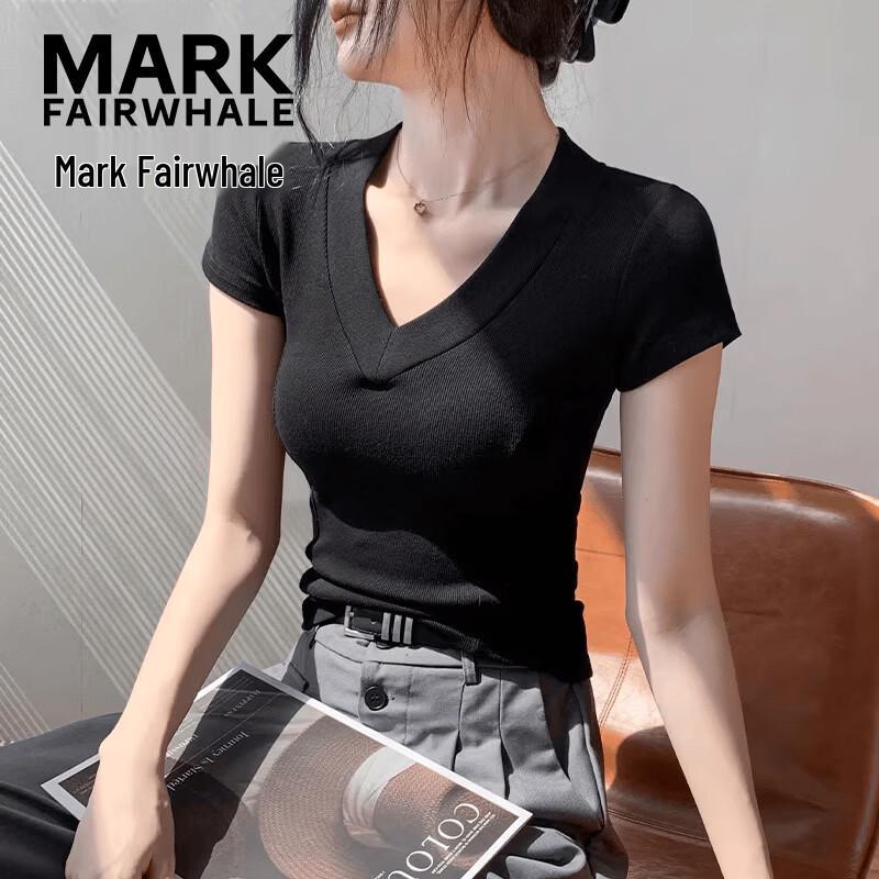 MARK FAIRWHALE Women s V-Neck Slim Fit Short Sleeve T-Shirt L