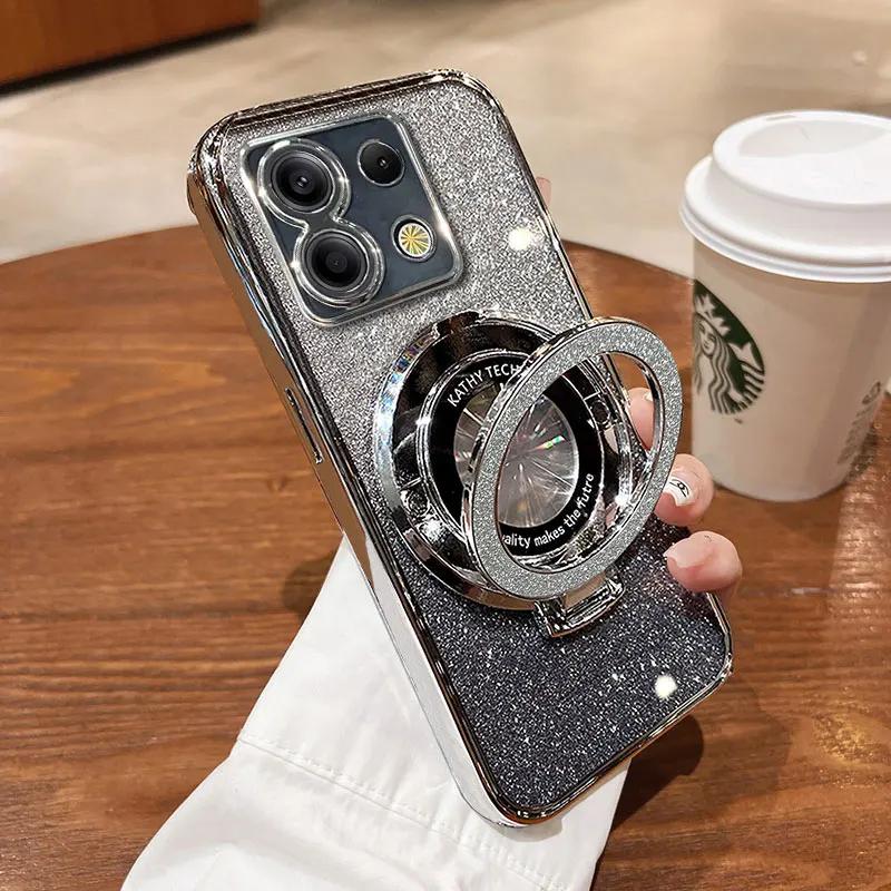 

Роскошный чехол для телефона с магнитной присоской-подставкой для Redmi Note 13 4G 5G 12 11 10 9 7 8 PRO K 70 60 E 50 40 30 S Противоударный чехол-подставка Redmi K40&Case & Holder серебряный