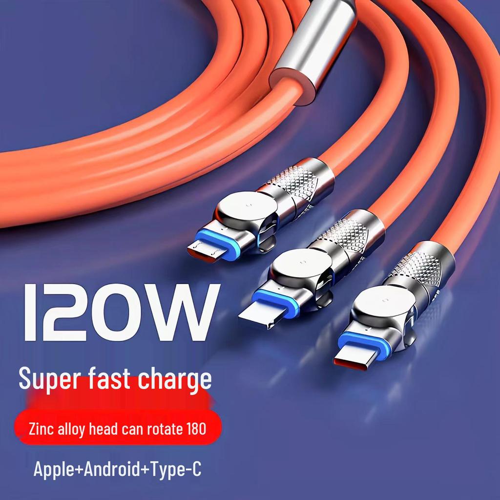 180° Rotating Zinc Alloy 3-in-1 Fast Charging Data Cable