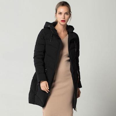 Women Winter Down Cotton Parka Jacket Coat Medium Long Hooded Full Sleeve Zipper Pocket Loose Warm Thicken Solid Color Black