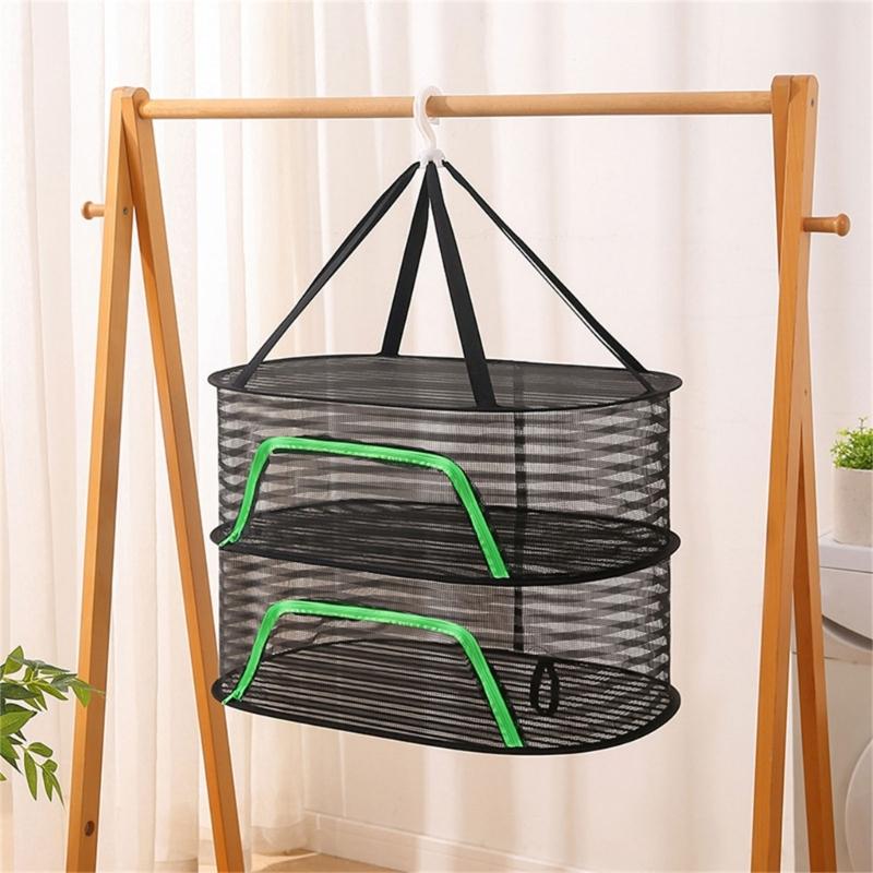 Breathable Mesh Hanging Drying Rack Vegetable Dryer with Rotating Hook Plant Hanging Net for Indoor and Outdoor Use