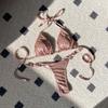 2 ks/sada Dámské sexy bikini set světlý povrch umělá perla podprsenka šněrovací sada tanga rychleschnoucí plavky plážové oblečení
