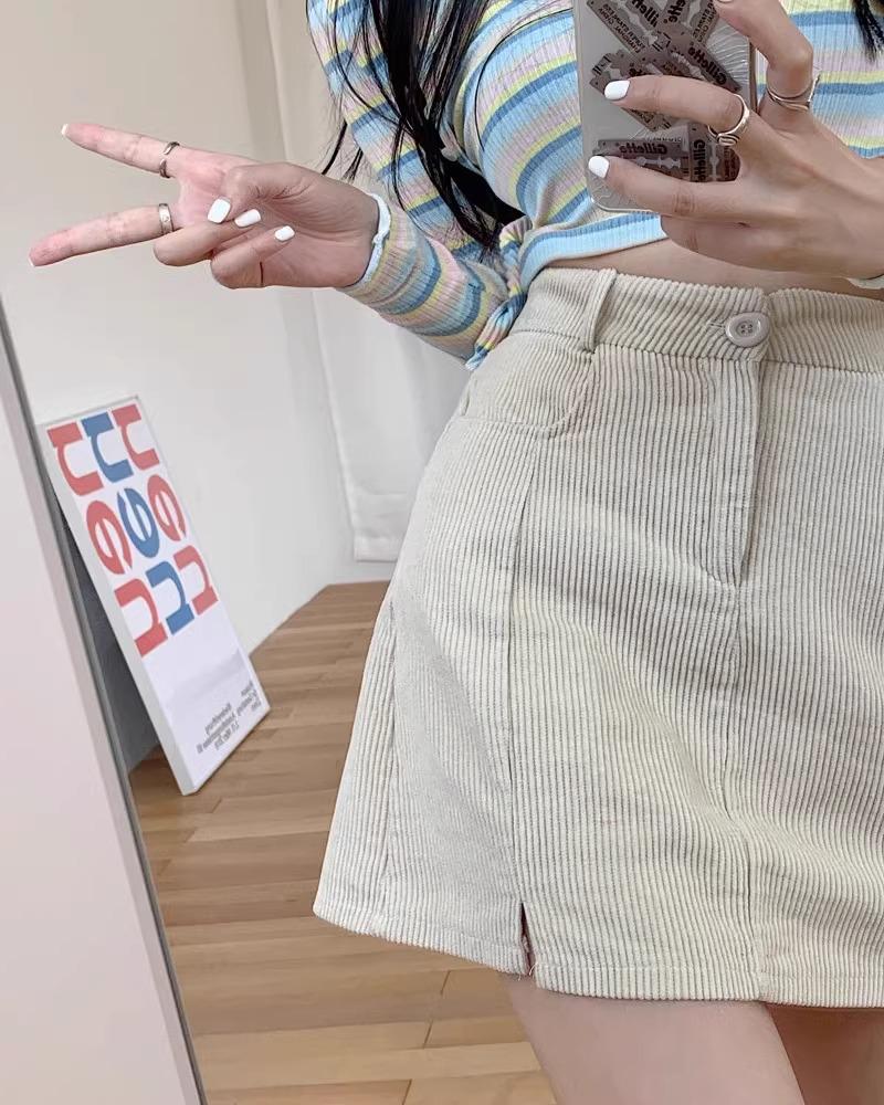 Women's Corduroy High-Waist A-line Skirt, Petite, Coffee, Plus Size, Hip-Hugging, Autumn/Winter 2026.