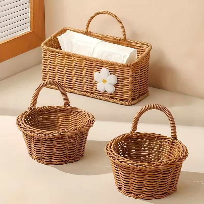 Imitation Rattan Woven Ginger And Garlic Egg Wall Hanging Storage Basket Bathroom Wall Hanging Basket