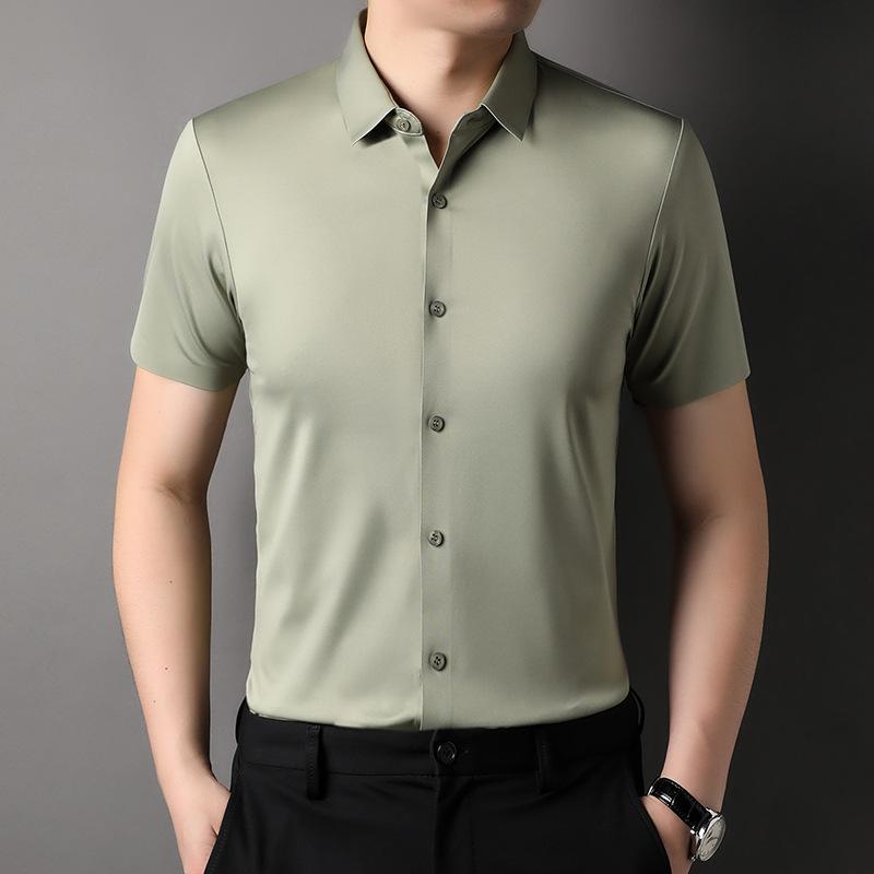 Summer Ice Silk No-iron Short-sleeved Shirt Men's Seamless Breathable Quick-drying Shirt Men's Elastic Half-sleeved Business Men's Clothing