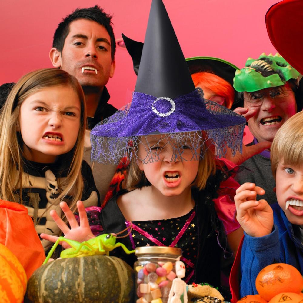 Halloween Witch Hat Decoration Props Reusable Witches Hats Cloth Adult Children Cosplay Hat Prop Party Cosplay Polyester Taffeta