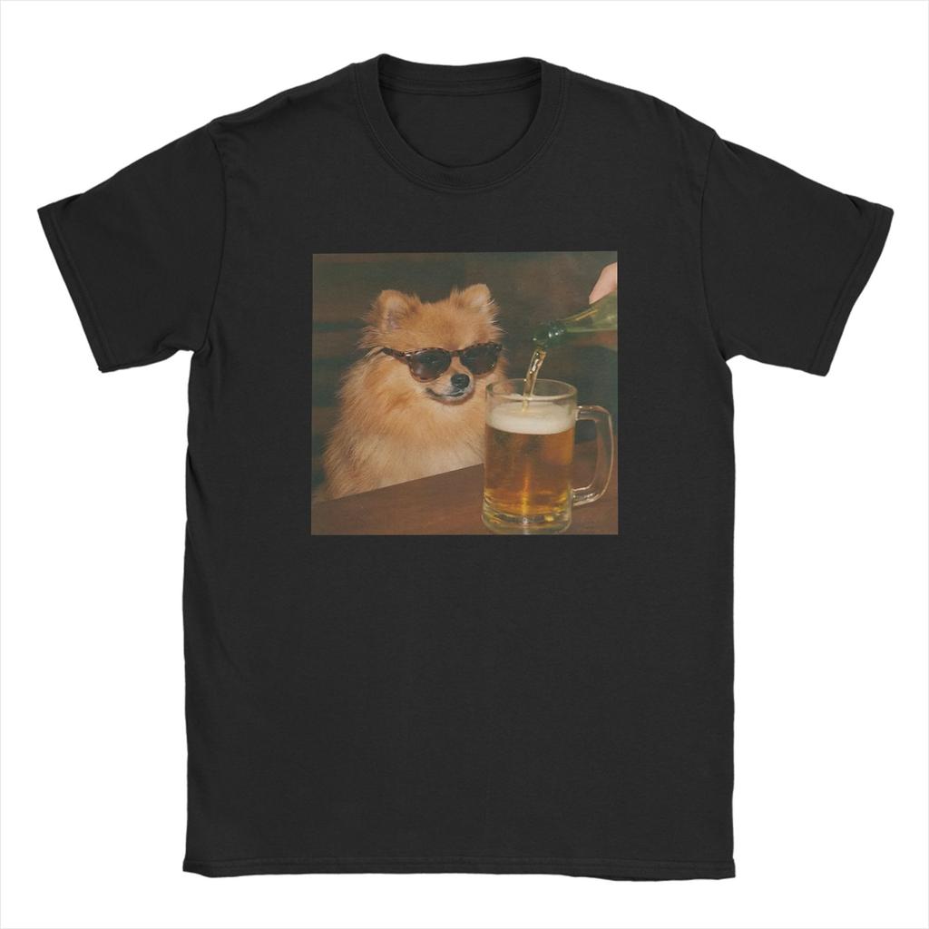 Unisex Unisex T-Shirt Lustiger Patriotischer Zwergspitz Hund Trinkt Bier Amerikanische Reine Baumwolle T-Shirts Rundhals Kleidung Große Größen