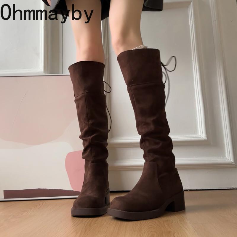 Winter Platform Height Increase Woman Western High Boots Fashion Thick Heel Shoes Female Punk Vintage Slip On Long Booties
