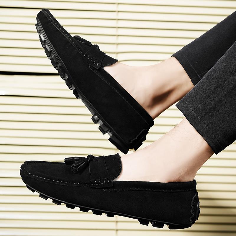 Fashion Suede Leather Mens Loafers Clasicc Comfy Man Dress Flats Fashion Moccasin Slip-on Male Boat Shoes Tassel Casual Shoes Peas Shoes