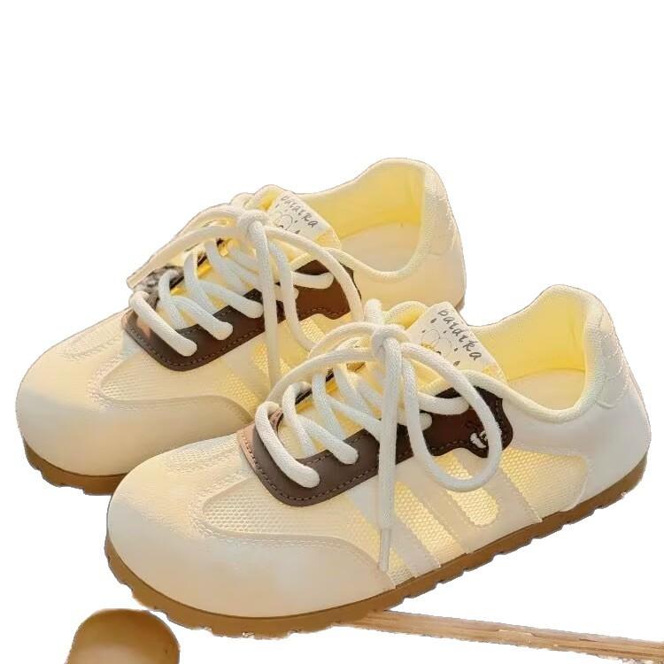 Mesh German training shoes women's 2025 summer new flat bottom not tired feet milk yellow breathable board shoes versatile casual white shoes
